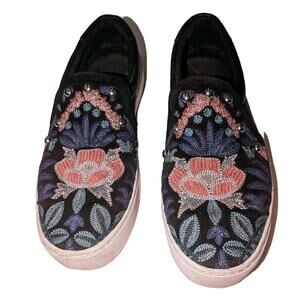 Rebecca Minkoff Noelle Black Floral Studded Embroidered Leather SlipOn Shoes 6.5